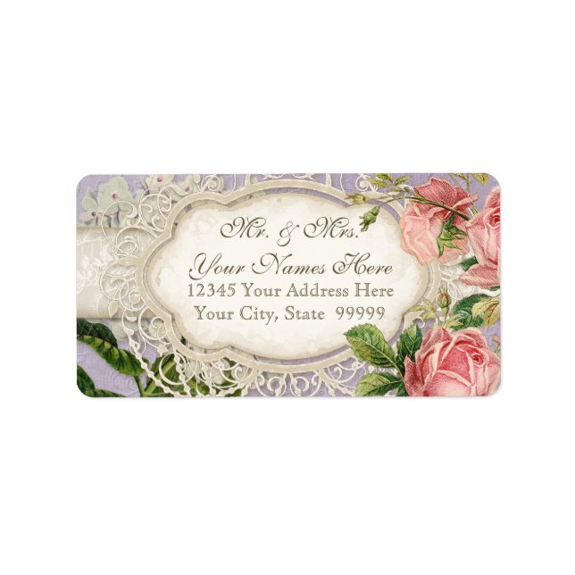 Modernes, Vintages Spitzentea Hydrangea in Rose Adressaufkleber (Vorne)