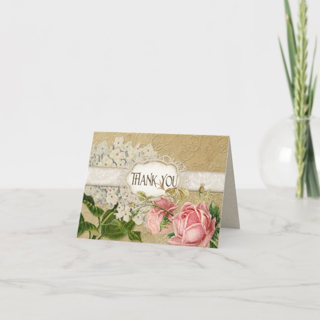 Modernes, Vintages Spitzentea Hydrangea in Rose Dankeskarte (Vorderseite)