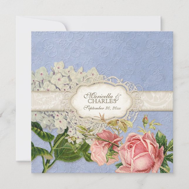 Modernes, Vintages Spitzentea Hydrangea in Rose Einladung (Vorderseite)