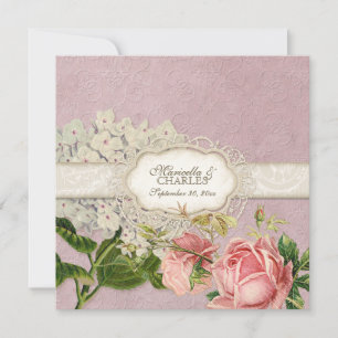 Modernes, Vintages Spitzentea Hydrangea in Rose Einladung