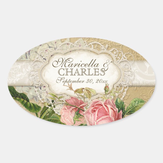 Modernes, Vintages Spitzentea Hydrangea in Rose Ovaler Aufkleber (Vorderseite)