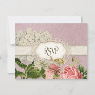 Modernes, Vintages Spitzentea Hydrangea in Rose RSVP Karte