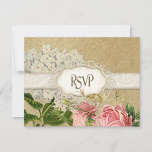 Modernes, Vintages Spitzentea Hydrangea in Rose RSVP Karte