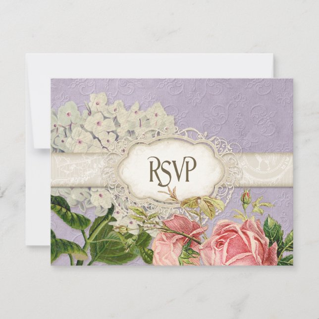Modernes, Vintages Spitzentea Hydrangea in Rose RSVP Karte (Vorderseite)