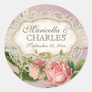 Modernes, Vintages Spitzentea Hydrangea in Rose Runder Aufkleber