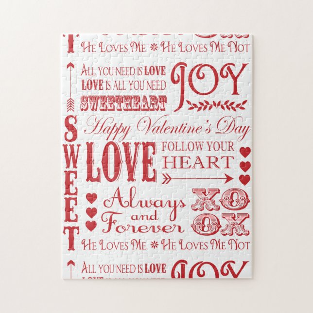 Modernes Vintages Wort Valentine Liebe Puzzle (Vertikal)