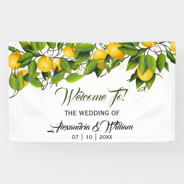 Modernes Vintages Zitronenfrucht | Hochzeit Banner (Horizontal)