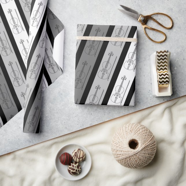 Modernes Violine Cooles Muster Streifen Retro Chic Geschenkpapier (Kunsthandwerk)