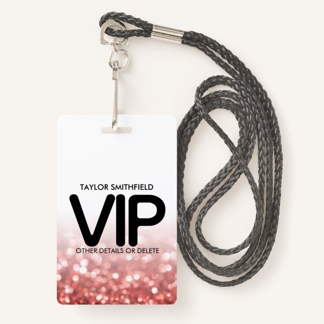 Modernes VIP Lanyard Abzeichen mit rotem Glitzer Ausweis (Vorderseite mit Schlüsselband)