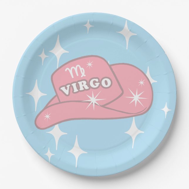 Modernes Virgo Zodiac Cowgirl Hat Blue Party Pappteller (Vorderseite)