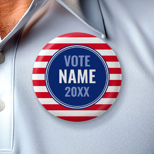 Modernes Wahlkampfdesign - Preppy Stripes Red Blue Button