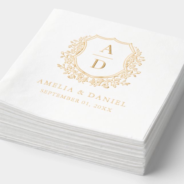 Modernes Wappen Monogram Wedding Gold Servietten Mit Folie (Ausschnitt)