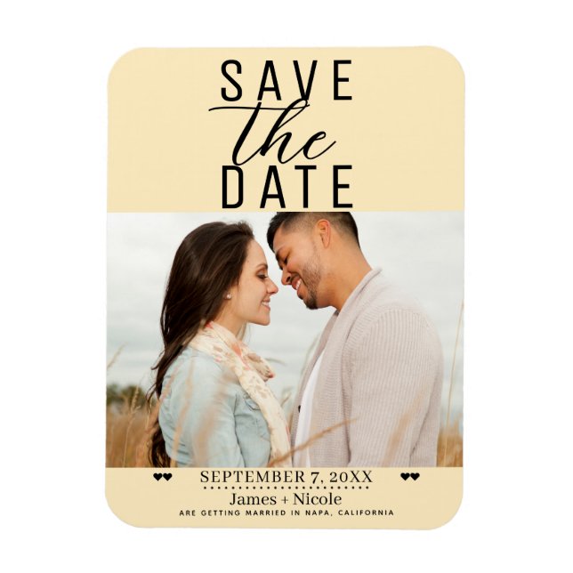 Modernes Warm Custard Save the Date Hochzeitsstift Magnet (Vertikal)