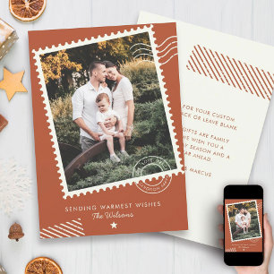 Modernes Warm Earth Tone Family Foto Niedliche Bri Feiertagskarte
