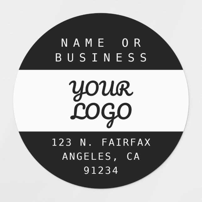 Modernes wasserdichtes Logo und Text | Schwarz/Wei Etiketten (Design 1)