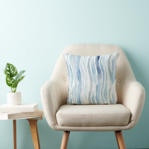 Modernes Watercolor Blue Strip Muster Kissen