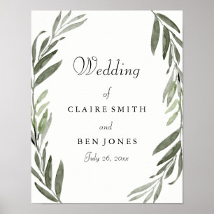 Modernes Watercolor Green Leaf Wedding Poster