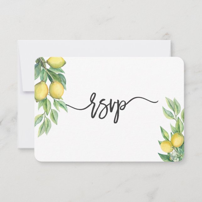 Modernes Watercolor Lemon Tropical Wedding RSVP Karte (Vorderseite)