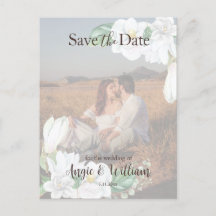 Modernes Watercolor Magnolia Save the Date Foto