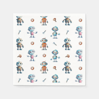 Modernes Watercolor Niedlich Robot Kindermuster Serviette
