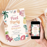 Modernes Watercolor Summer Pool Party 16 . Geburts Einladung<br><div class="desc">Mit diesem coolen und schicken Party mit sommerlichen Elementen in Aquarelltönen werfen Sie ein Billardfest für den 16. Geburtstag Ihrer Tochter.</div>