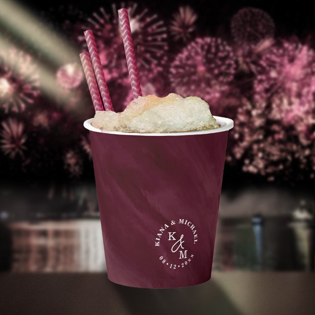 Modernes Watercolor Wedding Burgundy ID816 Pappbecher (Von Creator hochgeladen)