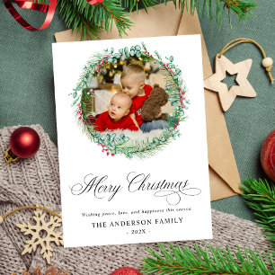 Modernes Watercolor Wreath Bow Foto Weihnachten