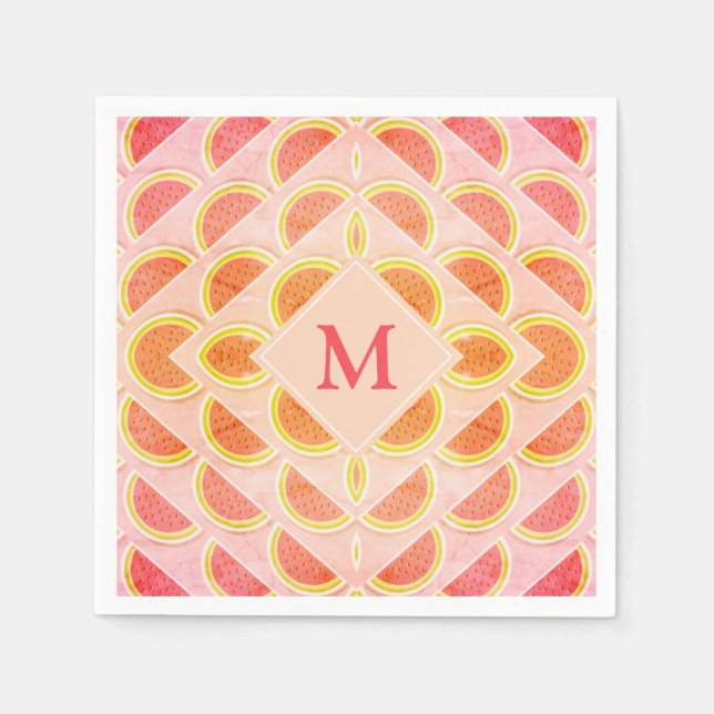 Modernes WATERMELON Pink MONOGRAM Papier Serviette (Vorderseite)