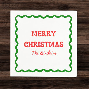 Modernes Wavy Border Red & Green Weihnachts-Party Serviette