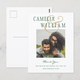 Modernes Wedding Emerald Green Gold DANK IHNEN FOT Postkarte
