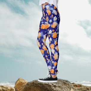 Modernes Weiblich Blau und orangefarbenes Wasser Leggings