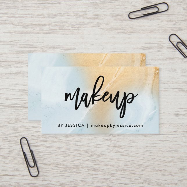 Modernes weiches Make-up des Blau-und Visitenkarte (Vorderseite/Rückseite Beispiel)