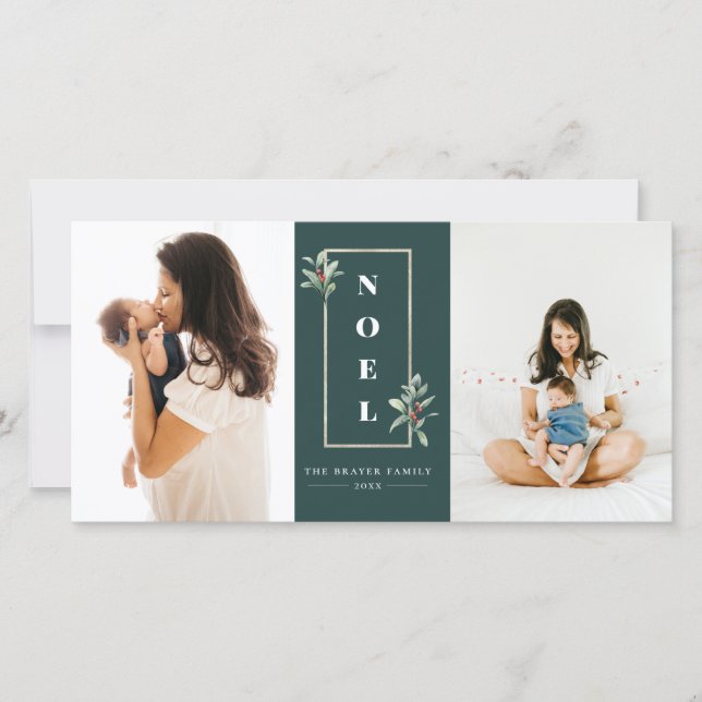 Modernes WEIHNACHTEN Gold Winter Berry Frame Foto (Vorderseite)