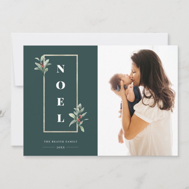 Modernes WEIHNACHTEN Gold Winter Berry Frame Foto (Vorderseite)