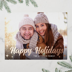 Modernes Weihnachts-FOTO Gruß Rose Gold Folien Feiertagspostkarte