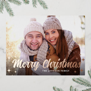 Modernes Weihnachts-FOTO Gruß Rose Gold Folien Feiertagspostkarte