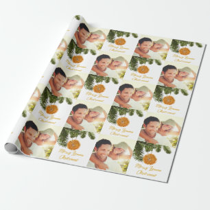 Modernes Weihnachts-Foto Pattern Lemon Geschenkpapier