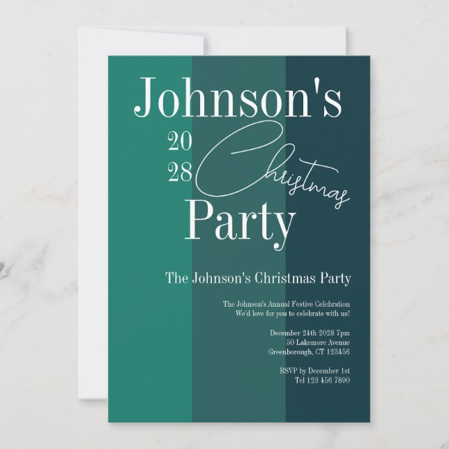 Modernes Weihnachts-Party Grüner Streifen Einladung (Vorderseite)