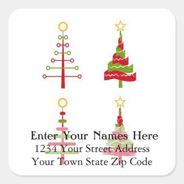 Modernes Weihnachtsbaum Art Rückgabe-Adressetikett Quadratischer Aufkleber (Vorderseite)