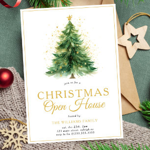 Modernes Weihnachtsbaum Open House Party Einladung