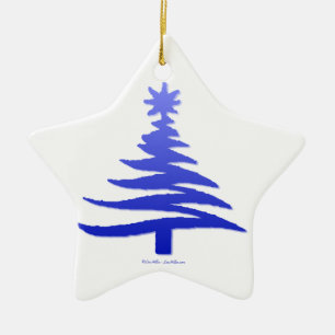 Modernes Weihnachtsbaum-Schablonen-Druck-Blau Keramikornament