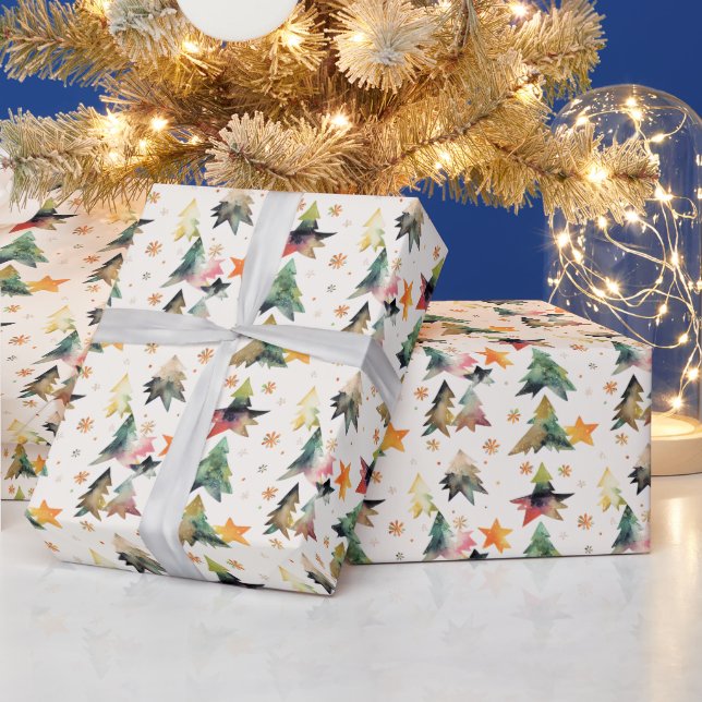 Modernes Weihnachtsbaum Watercolor Wrapping Paper Geschenkpapier (Feiertage)