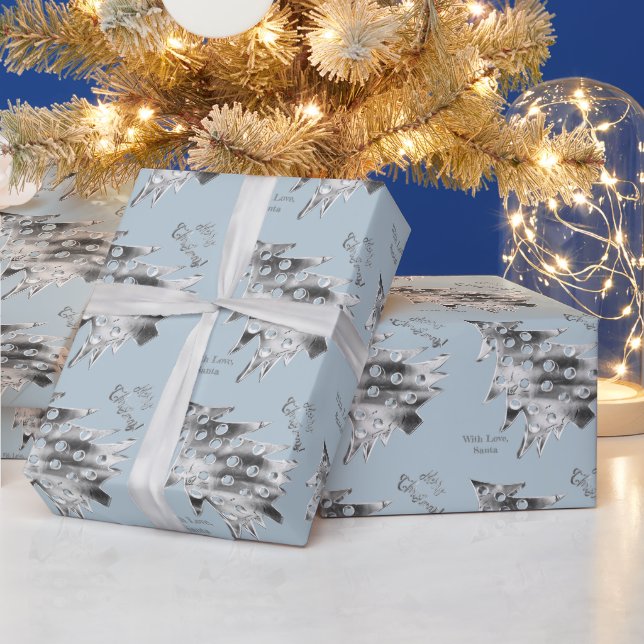 Modernes Weihnachtsbaummuster Elegante Pastel Blau Geschenkpapier (Feiertage)