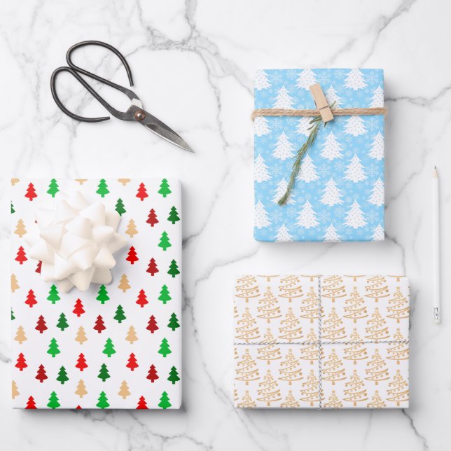 Modernes Weihnachtsbaummuster Geschenkpapier Set (Vorderseite)