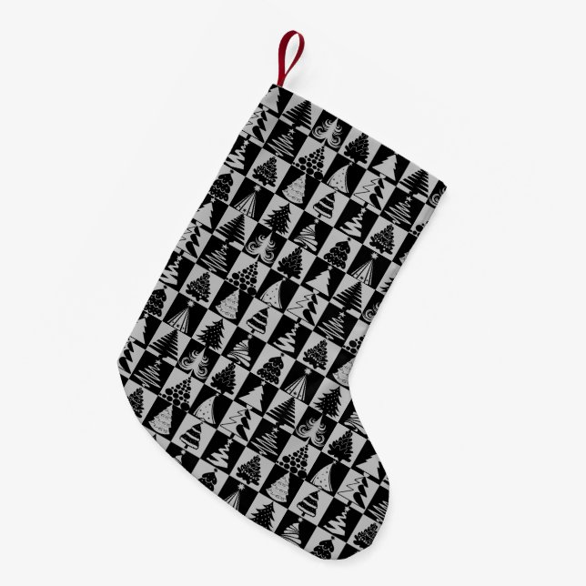 Modernes Weihnachtsbaummuster Kleiner Weihnachtsstrumpf (Vorderansicht (hängend))