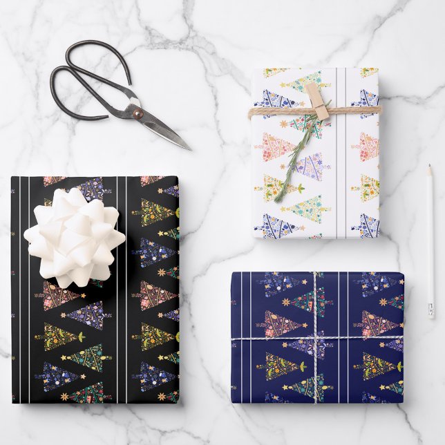 Modernes Weihnachtsbaumwrapping Paper Set Geschenkpapier Set (Von Creator hochgeladen)