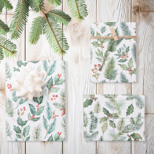 Modernes Weihnachtsblumenmuster Geschenkpapier Set