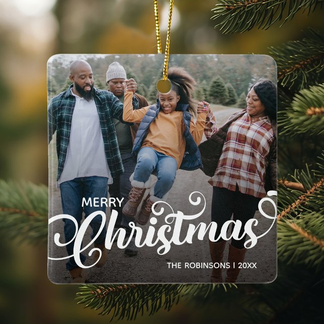 Modernes Weihnachtsfamilien-Foto Keramikornament (Von Creator hochgeladen)