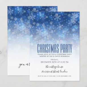 Modernes Weihnachtsfeiertags-Party-Blau u. Weiß Einladung
