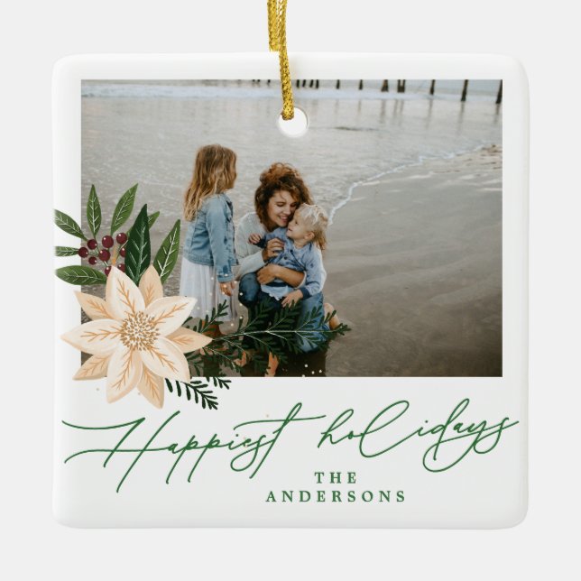 Modernes Weihnachtsfest botanischer Feiertage Foto Keramikornament (Vorderseite)